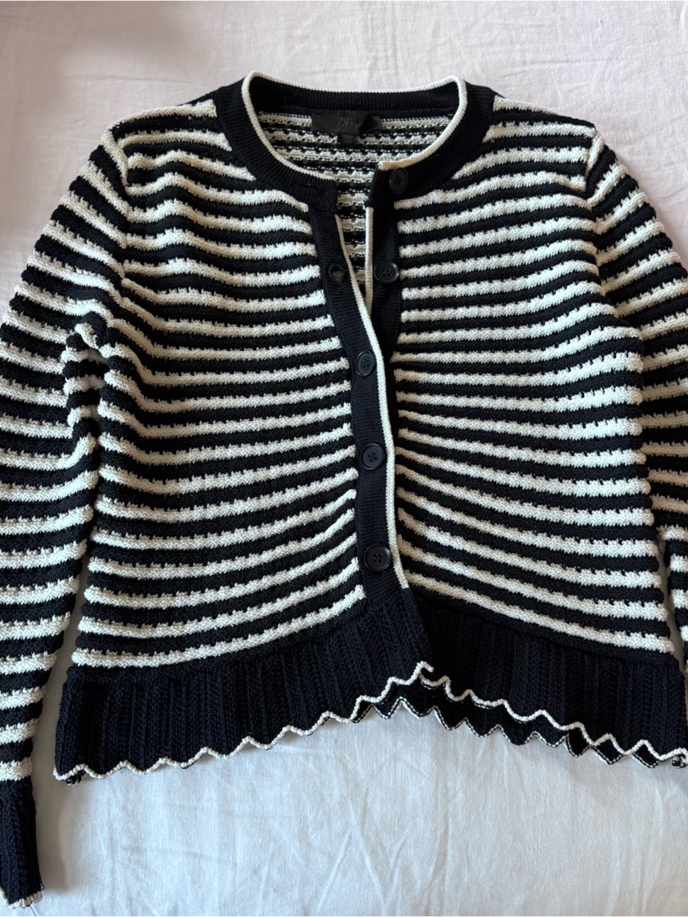 Zara Ruffled Striped Knit Cardigan - Picture 2 of 4